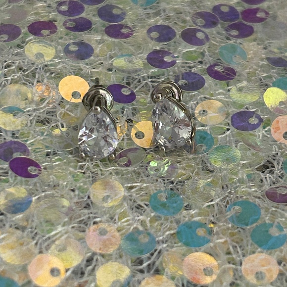 Teardrop Cubic Zirconia Stud Earrings - Picture 2 of 2